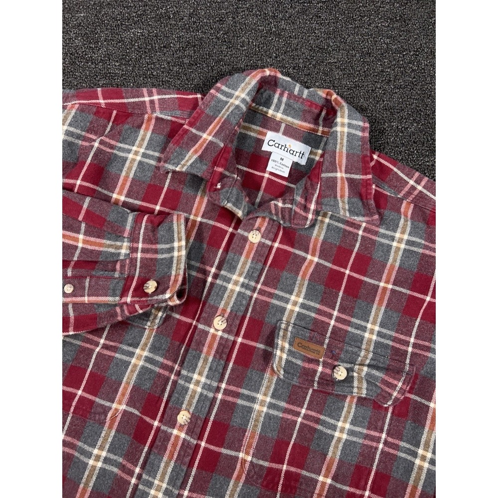 Carhartt Heavyweight Flannel Shirt Red Plaid Men Medium Workwear Outdoors